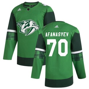 Nashville Predators Egor Afanasyev Official Green Adidas Authentic Youth 2020 St. Patrick's Day NHL Hockey Jersey