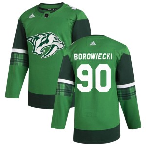 Nashville Predators Mark Borowiecki Official Green Adidas Authentic Youth 2020 St. Patrick's Day NHL Hockey Jersey