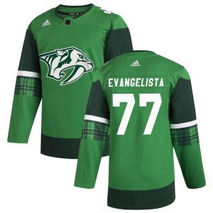 Nashville Predators Luke Evangelista Official Green Adidas Authentic Youth 2020 St. Patrick's Day NHL Hockey Jersey