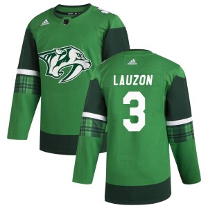 Nashville Predators Jeremy Lauzon Official Green Adidas Authentic Youth 2020 St. Patrick's Day NHL Hockey Jersey