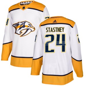 Nashville Predators Spencer Stastney Official White Adidas Authentic Adult Away NHL Hockey Jersey