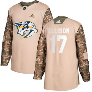 Nashville Predators Wade Allison Official Camo Adidas Authentic Youth Veterans Day Practice NHL Hockey Jersey