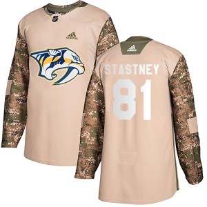 Nashville Predators Spencer Stastney Official Camo Adidas Authentic Youth Veterans Day Practice NHL Hockey Jersey