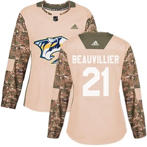 Nashville Predators Anthony Beauvillier Official Camo Adidas Authentic Women's Veterans Day Practice NHL Hockey Jersey