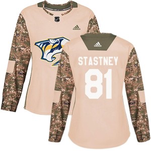 Nashville Predators Spencer Stastney Official Camo Adidas Authentic Women's Veterans Day Practice NHL Hockey Jersey