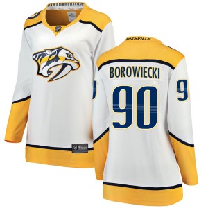Nashville Predators Mark Borowiecki Official White Fanatics Branded Breakaway Women's Away NHL Hockey Jersey