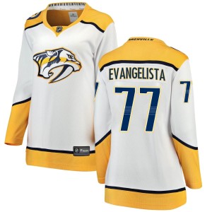 Nashville Predators Luke Evangelista Official White Fanatics Branded Breakaway Women's Away NHL Hockey Jersey