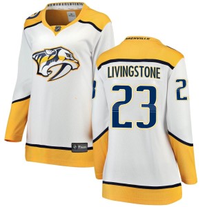 Nashville Predators Jake Livingstone Official White Fanatics Branded Breakaway Women's Away NHL Hockey Jersey