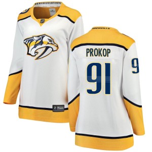 Nashville Predators Luke Prokop Official White Fanatics Branded Breakaway Women's Away NHL Hockey Jersey