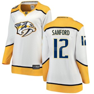 Nashville Predators Zach Sanford Official White Fanatics Branded Breakaway Women's Away NHL Hockey Jersey
