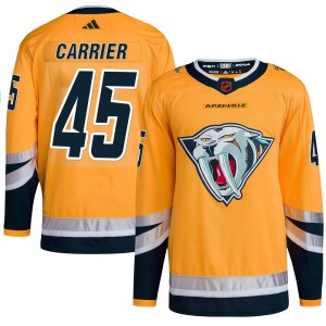 Nashville Predators Alexandre Carrier Official Yellow Adidas Authentic Adult Reverse Retro 2.0 NHL Hockey Jersey