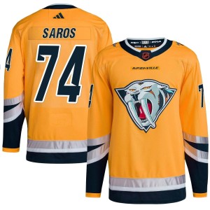 Nashville Predators Juuse Saros Official Yellow Adidas Authentic Adult Reverse Retro 2.0 NHL Hockey Jersey