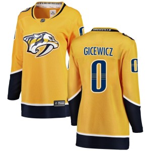 Nashville Predators Carson Gicewicz Official Yellow Fanatics Branded Breakaway Women's Home NHL Hockey Jersey