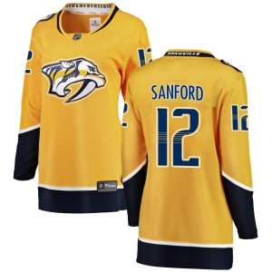 Nashville Predators Zach Sanford Official Yellow Fanatics Branded Breakaway Women's Home NHL Hockey Jersey