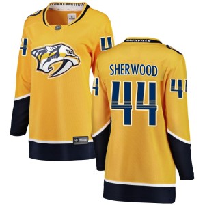 Nashville Predators Kiefer Sherwood Official Yellow Fanatics Branded Breakaway Women's Home NHL Hockey Jersey