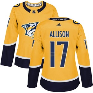Nashville Predators Wade Allison Official Gold Adidas Authentic Women's Home NHL Hockey Jersey