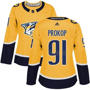 Nashville Predators Luke Prokop Official Gold Adidas Authentic Women's Home NHL Hockey Jersey