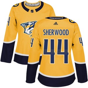 Nashville Predators Kiefer Sherwood Official Gold Adidas Authentic Women's Home NHL Hockey Jersey