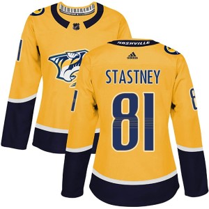 Nashville Predators Spencer Stastney Official Gold Adidas Authentic Women's Home NHL Hockey Jersey