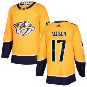 Nashville Predators Wade Allison Official Gold Adidas Authentic Youth Home NHL Hockey Jersey