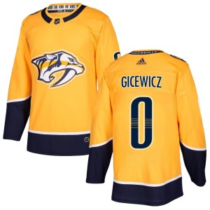 Nashville Predators Carson Gicewicz Official Gold Adidas Authentic Youth Home NHL Hockey Jersey