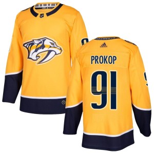 Nashville Predators Luke Prokop Official Gold Adidas Authentic Youth Home NHL Hockey Jersey