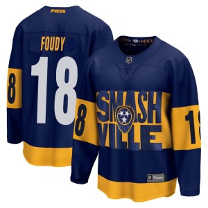 Nashville Predators Liam Foudy Official Navy Fanatics Branded Breakaway Youth 2022 Stadium Series NHL Hockey Jersey