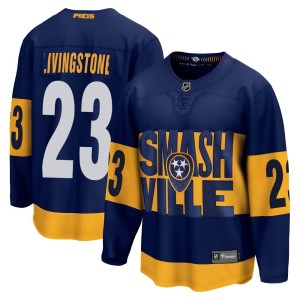 Nashville Predators Jake Livingstone Official Navy Fanatics Branded Breakaway Youth 2022 Stadium Series NHL Hockey Jersey