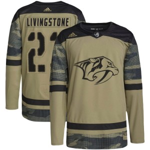 Nashville Predators Jake Livingstone Official Camo Adidas Authentic Youth Military Appreciation Practice NHL Hockey Jersey