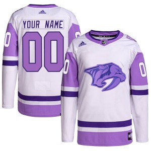 Nashville Predators Custom Official White/Purple Adidas Authentic Adult Custom Hockey Fights Cancer Primegreen NHL Hockey Jersey