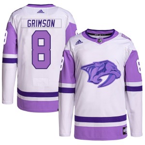 Nashville Predators Stu Grimson Official White/Purple Adidas Authentic Adult Hockey Fights Cancer Primegreen NHL Hockey Jersey