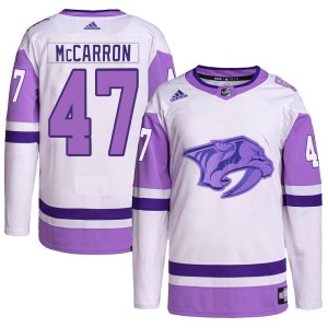 Nashville Predators Michael McCarron Official White/Purple Adidas Authentic Adult Hockey Fights Cancer Primegreen NHL Hockey Jersey