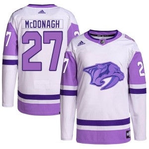 Nashville Predators Ryan McDonagh Official White/Purple Adidas Authentic Adult Hockey Fights Cancer Primegreen NHL Hockey Jersey