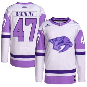 Nashville Predators Alexander Radulov Official White/Purple Adidas Authentic Adult Hockey Fights Cancer Primegreen NHL Hockey Jersey