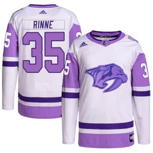 Nashville Predators Pekka Rinne Official White/Purple Adidas Authentic Adult Hockey Fights Cancer Primegreen NHL Hockey Jersey