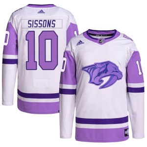 Nashville Predators Colton Sissons Official White/Purple Adidas Authentic Adult Hockey Fights Cancer Primegreen NHL Hockey Jersey