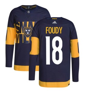 Nashville Predators Liam Foudy Official Navy Adidas Authentic Youth 2022 Stadium Series Primegreen NHL Hockey Jersey