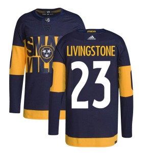 Nashville Predators Jake Livingstone Official Navy Adidas Authentic Youth 2022 Stadium Series Primegreen NHL Hockey Jersey