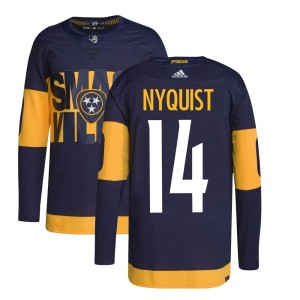 Nashville Predators Gustav Nyquist Official Navy Adidas Authentic Youth 2022 Stadium Series Primegreen NHL Hockey Jersey