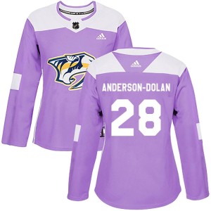 Nashville Predators Jaret Anderson-Dolan Official Purple Adidas Authentic Women's Fights Cancer Practice NHL Hockey Jersey