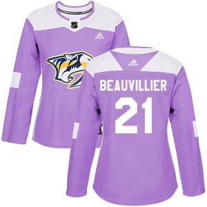 Nashville Predators Anthony Beauvillier Official Purple Adidas Authentic Women's Fights Cancer Practice NHL Hockey Jersey