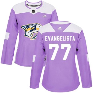 Nashville Predators Luke Evangelista Official Purple Adidas Authentic Women's Fights Cancer Practice NHL Hockey Jersey