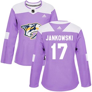Nashville Predators Mark Jankowski Official Purple Adidas Authentic Women's Fights Cancer Practice NHL Hockey Jersey