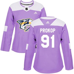 Nashville Predators Luke Prokop Official Purple Adidas Authentic Women's Fights Cancer Practice NHL Hockey Jersey