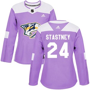 Nashville Predators Spencer Stastney Official Purple Adidas Authentic Women's Fights Cancer Practice NHL Hockey Jersey