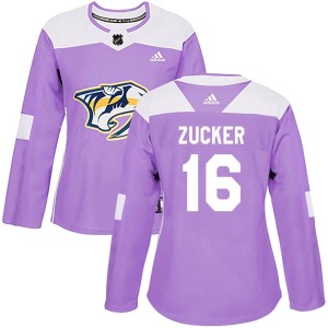 Nashville Predators Jason Zucker Official Purple Adidas Authentic Women's Fights Cancer Practice NHL Hockey Jersey