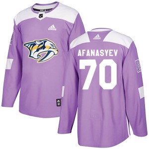 Nashville Predators Egor Afanasyev Official Purple Adidas Authentic Adult Fights Cancer Practice NHL Hockey Jersey