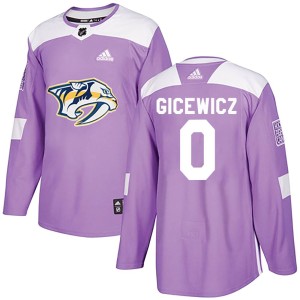 Nashville Predators Carson Gicewicz Official Purple Adidas Authentic Adult Fights Cancer Practice NHL Hockey Jersey