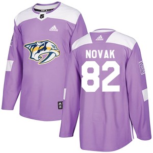 Nashville Predators Tommy Novak Official Purple Adidas Authentic Adult Fights Cancer Practice NHL Hockey Jersey
