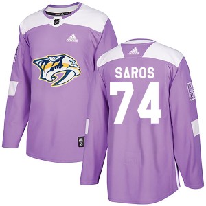 Nashville Predators Juuse Saros Official Purple Adidas Authentic Adult Fights Cancer Practice NHL Hockey Jersey